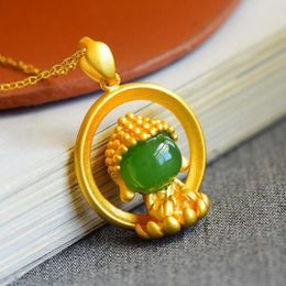 Pendant Necklaces Natural Green Jade Baby Buddha S925 Sterling Silver Hetian Jades Nephrite Golden Necklace Women Fine Jewellery Gift