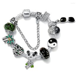 Charm Bracelets Panda Bamboo Leaf & Black White Color Bead With Sunglasses Pendant Bracelet DIY Fashion Jewelry Making For Women