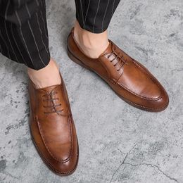 Dress Shoes Business Casual For Men Lace Up Formal Male Black Leather Oxfords Plus Size Wedding Party Office