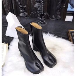 Boots Brand Design Tabi Boots Split Toe Chunky High Heel Women Boots Leather Zapatos Mujer Fashion Autumn Women Shoes Botas Mujer 230828