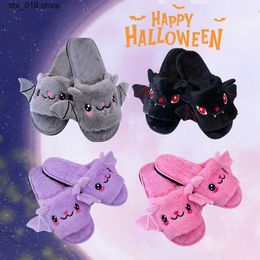 Slippers Halloween New Bat Slipper Women Plush Shoes Lightweight Home Silent Fuzzy Slippe Men Flip Flops Cartoon Kid Adults Flat Slides T230828