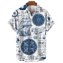 Men's Dress Shirts Summer Fashion Nautical Graphic 3D Print Short Sleeve Casual Tops Beach Shirt For Men Oversized Loose Blouse Camisa 230828
