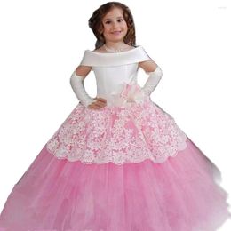 Girl Dresses Peach Pink Flower Girls For Wedding Beading Backless Birthday Party Evening Tulle Princess Ball Gown First Communion
