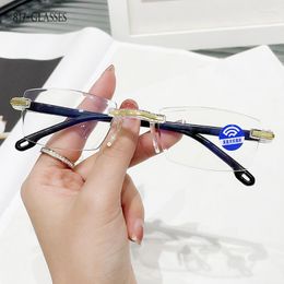 Sunglasses 2023 Retro Reading Glasses For Men Women Anti-blue Presbyopic Eyewear Frameless Trimming 1.0 To 4.0