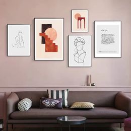 Canvas Painting Abstract Line Figure Geometry Color Block Nordic Line Sculpture Posters And Prints Wall Art Wall Pictures For Living Room Bedroom Decor No Frame Wo6