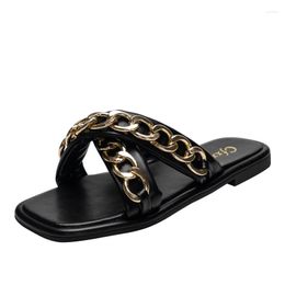 Slippers Summer Ladies' Slipper Designer Gold Hardwear Women's Slides Trend Muller Shoes Fashion Footwear For Girls Sandals Big