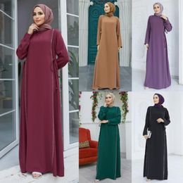 Ethnic Clothing Muslim Abaya Robe Diamond Dress Islamic For Women Elegant Ladies Side Lace Up Modest Dresses Eid Ramadan Long Clothes