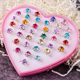 36 Pcs Children Kids Rings Baby Toy Rings Diamond Rings Dress Up Pretend Play Rings with Love Box (Mixed Color)