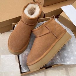 Casual style Classic Mini Platform Snow Boots Winter Ankle For Women Thick Bottom Genuine Leather Warm Fluffy Booties With Fur Snow boots