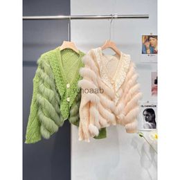 New Knitted Cardigan Fox Fur Spokes Lace Young Socialite HKD230829