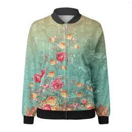Women's Jackets Coat For Womens Suitable Daily Lightweight Zip Up Jacket Floral Print Stand Collar Short Casual