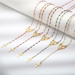 Pendant Necklaces Religious Link Cable Chain Necklace For Women Stainless Steel Cross Virgin Mary Enamel Jewelry 45cm(17 .7") Long 1 PC