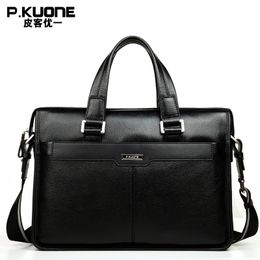 Laptop Bags PKUONE Brand Natural Genuine Leather men bag 14" 15" inch Bag Formal Handbags Fashion business Briefcases 230828