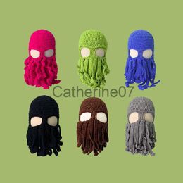 Stingy Brim Hats 2023 new Balaclava Knit Beanie Ski Mask Octopus squid Knitted Hat for Skiing Motorcycling Solid color for Gift Hip-hop Cap J230829