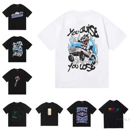 Men's New T-shirt Letter Driving dogs Print Tee Women's Trendy loose T-shirt Trapstar brand tops High Street Short Sleeve Asia White black solid color