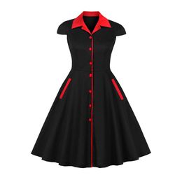 Casual Dress Women's Halloween Cap Sleeve Button Down Pocket Collared Vintage Work Dress