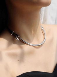 Pendant Necklaces Brass Real Leater Tube Choker Necklace Women Jewelry Punk Designer Runway Rare Gown Boho Japan Korean