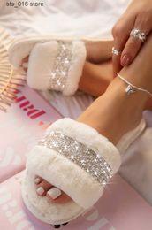 Rhinestone Fur Cosy Women Slippers Fluffy Winter Warm Furry Crystal Flat Indoor Slides Design Home Shoes Ladies T230828 455 ry