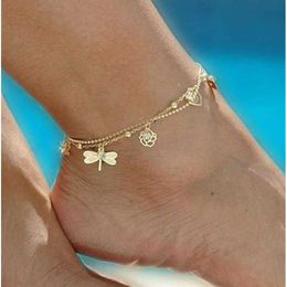 Gold Bohemian Anklet Beach Foot Jewellery Leg Chain Butterfly Dragonfly Leaves For Women Barefoot Sandals Ankle Bracelet feet