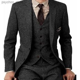 Men's Three Piece Suit Notch Lapel Tweed Casual Business Suit for Wedding Work (Blazer+vest+Pants) Q230828