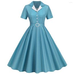 Casual Dresses Plaid Vintage Office Ladies Summer Women 2023 Fashion Retro 50s 60s 70s Swing Pinup Rockabilly Party Dress Robe Vestidos