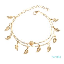 Women Gold Leaf Charm Anklets Real Photos Chain Ankle Bracelet Fashion 18k Foot Jewellery