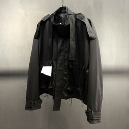 Mens Jackets Autumn Darkwear Tassel Avantgarde Fashion Show Baggy Large Pocket Functional Ribbon Motorcycle Coat 21Z1290 230829
