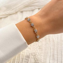 Link Bracelets Lacteo Shiny Rhinestone Flower Shape Bracelet For Women Jewellery Gold Colour Metal Adjustable Party Accessories