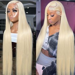 30 40 Inch 613 Honey Blonde BazilianTransparent 13x6 Frontal Straight 13x4 Lace Front Human Hair Coloured Wigs for Women