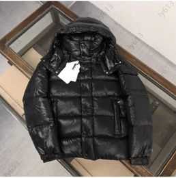 Designer-Jacken Herren-Daunenmantel mit Kapuze aus glänzendem Lack-Nylon mit abnehmbarer Kapuze, schwarze kurze Daunen-Pufferjacke