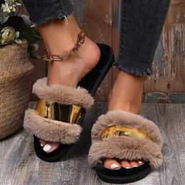 Fashion New Keep Winter COOTELILI Warm Slippers 2024 Shoes For Women With Plush Flat Heel Black Basic Size 36-41 T230828 555