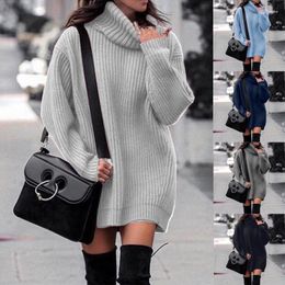 Women's Sweaters Autumn And Winter Europe The United States High-neck Mid-length Knitted Pullover Long-sleeved Dress Sweater