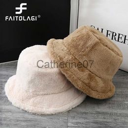 Stingy Brim Hats Fashion Women Fluffy Fur Bucket Hat Winter Warm Soft Plush Fisherman Panama Cap femme Vintage Leopard Bob Sunbonnet Visors gorro J230829