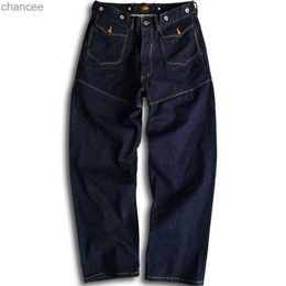 Mens Jeans Vintage Amekaji Denim Wide Leg Pants Cargo Cowboy Gardener Boyfriend Jean High Waist Fashion Loose Straight Trousers HKD230829