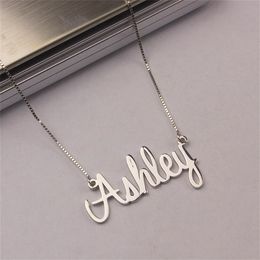 Pendant Necklaces Personalised Custom Name Stainless Steel Necklace for Women Girls Gold Box Chain Choker Handwriting Nameplate 230828