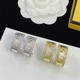 Elegant Designers Luxury Hoop Earrings Womens Fashion Multi Colours Crystal Silver Gold F Letter Classic Ear Studs Gift Jewellery Ear Ring