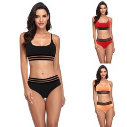 2023 New Solid Colour Corset Waist Tight Sports Bikinis Beachwear Multi-color Optional Two Piece Swimsuit Women