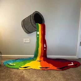 Carpet 60cm Rainbow Art Cartoon Fake Fur Anime Home Soft Rugs Children Girl Bedroom Living Room Floor Mat Doormat Decor 230828