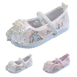 Sandals Girls Flat Bottomed Embroidered Fashionable Costume Shoes Performance Children Glitter Water