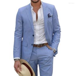Men's Suits Sky Blue Casual Men For Prom Slim Fit 2 Piece Wedding Tuxedo Groomsmen Fashion Jacket With Pants Arrival