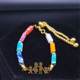 Link Bracelets Family Natural Stone Stainless Steel Chakra Bracelet Women Gold Colour Bead Kids Jewellery Armbanden Voor Vrouwen B147S07