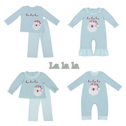 Clothing Sets Christmas Outfits Baby Boys Bubble Clothes Set Santa Claus Embroidery Bodysuit Long Sleeve Romper Blue Pants Children Jumpsuit 230828