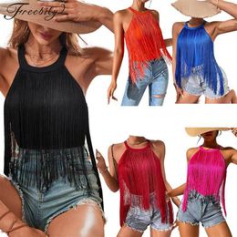 Stage Wear Womens Fashion Tank Top Fringe Tassel Latin Dance Tops Rave Party Clubwear Performance Costumes