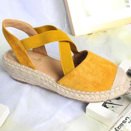 Slippers SAGACE Women 2023 Summer Sandals Yellow Ladies Cross Elastic Belt Wedges Heel Footwear Roman Femme Beach Shoes