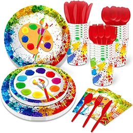 Disposable Flatware Colorf Paper Plates Rainbow Party And Napkins Supplie Artist Painting Birthday Dinnerware Serves 8 Guests For Cups Dhk3G