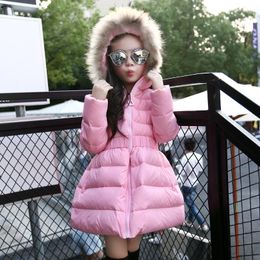 Down Coat Autumn And Winter 2023 Children's Jacket Girls' Medium Length Wool Collar Hooded Poncho Skirt Princess