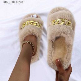 Slippers Women Summer Furry Flip Flops Faux Fur Fox Sandals Designer Chain Plush Beach Home Flat Shoes Ytmtloy Zapatillas Mujer T230828 327