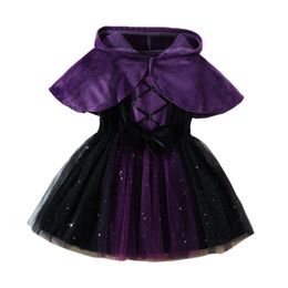 Princess Dresses for Girls Purple Velvet Cloak + Tulle Dress 2 Piece Clothing Set Kids Halloween Cosplay Clothes Sets