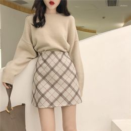 Work Dresses Women 2 Piece Set Knitted Tops And Skirt Korean Style Student Casual Fashion Outfits Fall Winter Autumn Clothing C42