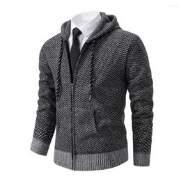 Men's Sweaters Men Zipper Placket Sweater Cosy Hooded Cardigans With Plush Lining Pockets For Casual Autumn Winter